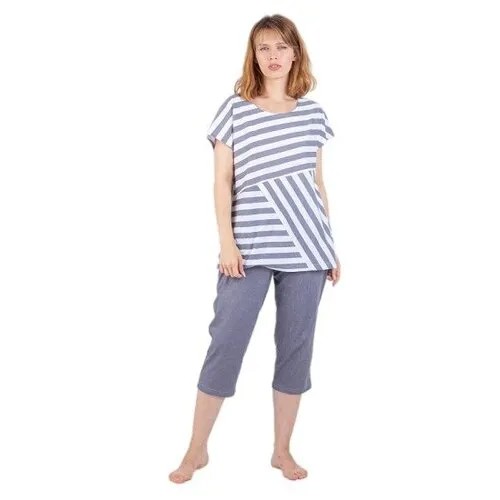 Пижама Lilians, бриджи, застежка отсутствует, короткий рукав, трикотажная, размер 56, мультиколор