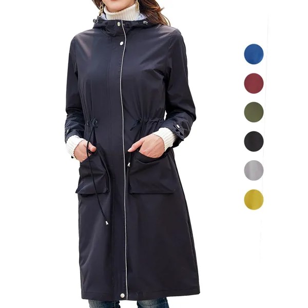 Женские виндшатеры с капюшоном Длинное свободное пальто с боковым карманом Открытый свет Дождь Ветровка Походная куртка