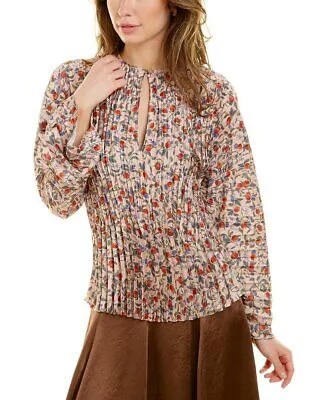 Vince Гранатовая плиссированная блузка с v-образным вырезом, женская, бежевая, S