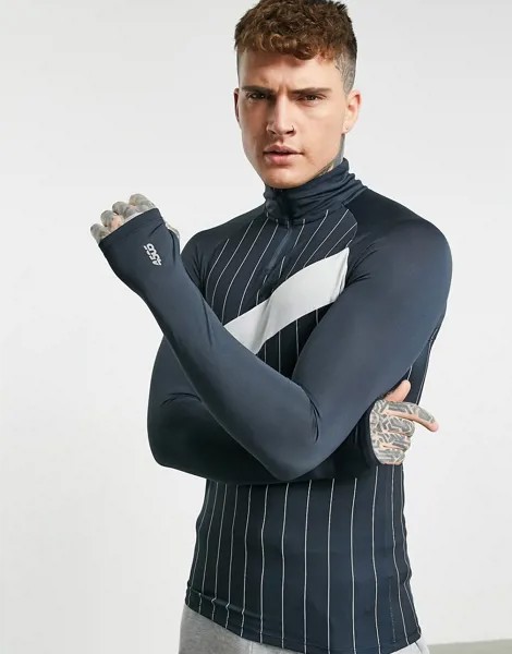 Лонгслив для бега в тонкую полоску на короткой молнии ASOS 4505-Синий