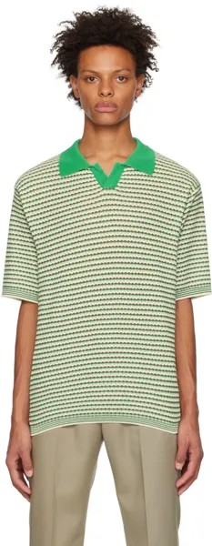 Зеленая полосатая футболка-поло Solid Homme