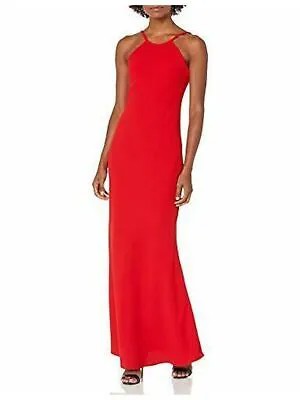 CALVIN KLEIN Женское красное вечернее платье-футляр полной длины без рукавов с лямкой на шее 4