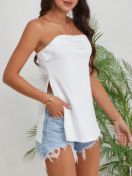 SHEIN Essnce женская рубашка без бретелек с разрезами по бокам, белый цвет