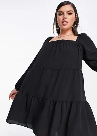Черное ярусное платье мини трапециевидного кроя ASOS DESIGN Curve-Черный