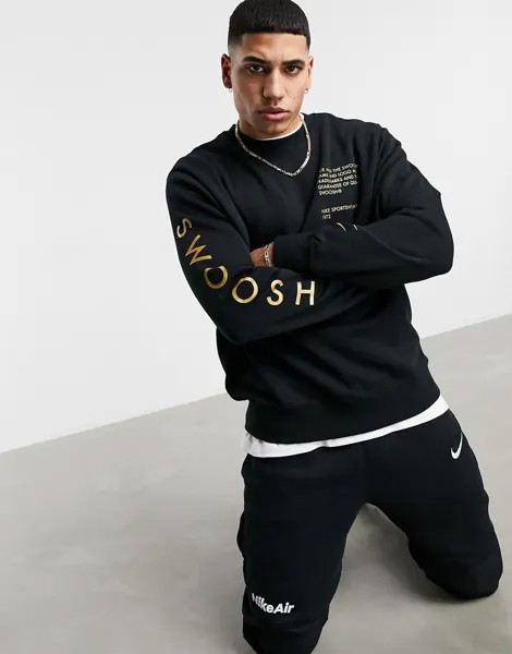 Черный свитшот с круглым вырезом и логотипом Nike-Черный цвет
