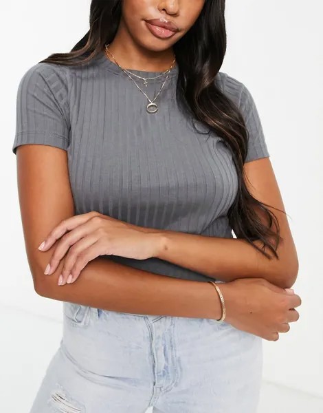 Темно-серая узкая футболка в рубчик ASOS DESIGN Hourglass-Серый