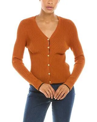 Осенний кашемировый модный женский кардиган в рубчик оранжевый S