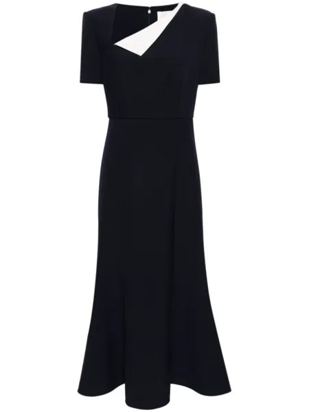 Платье-макси из крепа с асимметричным вырезом Roland Mouret, синий