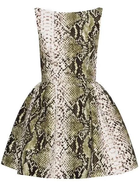 Платье мини со змеиным принтом Oscar de la Renta, зеленый