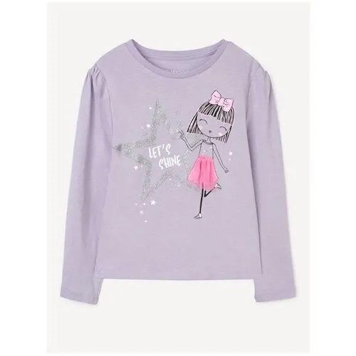 Сиреневый лонгслив с блестящим принтом Let's shine для девочки Gloria Jeans, размер 3-4г/104 (28)