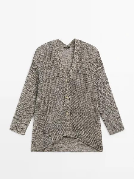 Кардиган фактурной вязки с пуговицами Massimo Dutti, коричневый