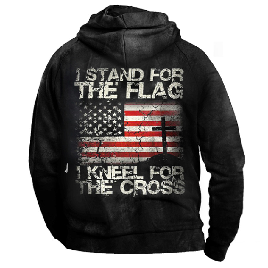 Мужская толстовка с капюшоном и карманом на молнии с принтом I Stand For The Flag Knee For The Cross