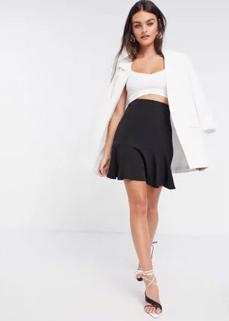 Vesper mini skirt with frill hem in black-Черный