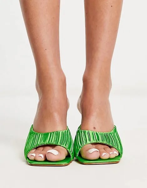 Туфли-мюли на каблуке RAID Jovia из ярко-зеленого фактурного атласа