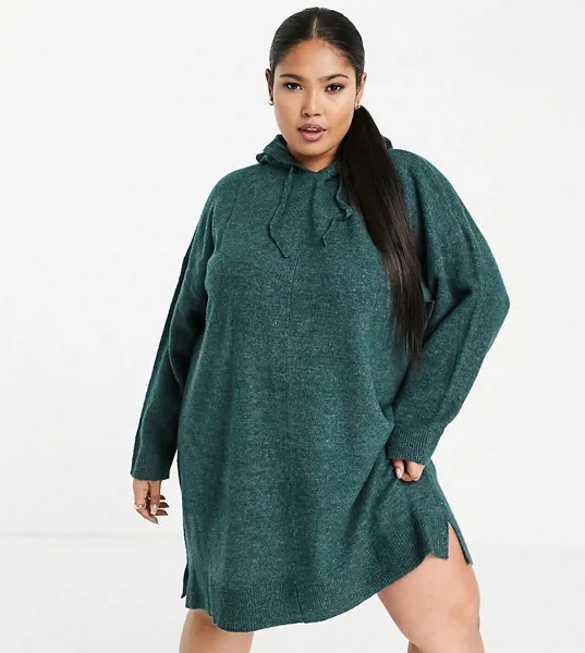 Трикотажное платье-худи темно-зеленого цвета Vero Moda Curve-Зеленый цвет