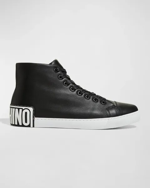 Мужские кожаные высокие кеды с логотипом Maxi Moschino, цвет Black