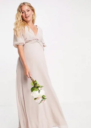 Розовое платье макси для подружки невесты с запахом спереди TFNC Maternity-Розовый цвет