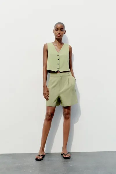 Жилет со шланцами ZARA, светло-зеленый