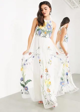 Платье макси с высоким воротником и цветочной вышивкой ASOS EDITION-Многоцветный