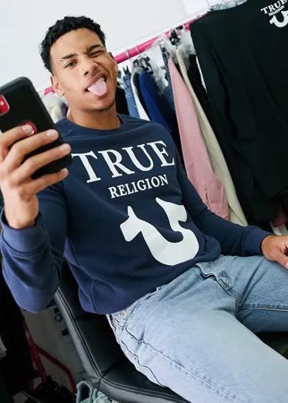 Свитшот с круглым вырезом и логотипом True Religion-Темно-синий