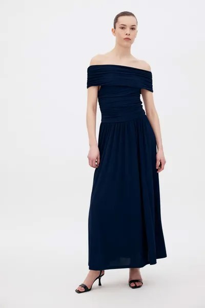 Драпированное платье с открытыми плечами H&M, синий