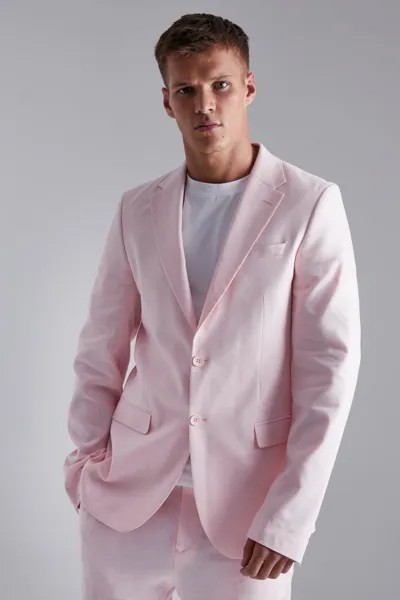 Высокий однобортный узкий льняной костюмный пиджак Boohoo, розовый