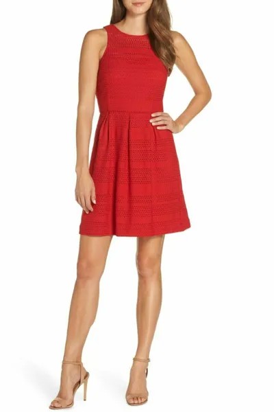 TRINA TURK Рубиново-красное вязанное крючком кружевное платье без рукавов Keon с расклешенными рукавами 12