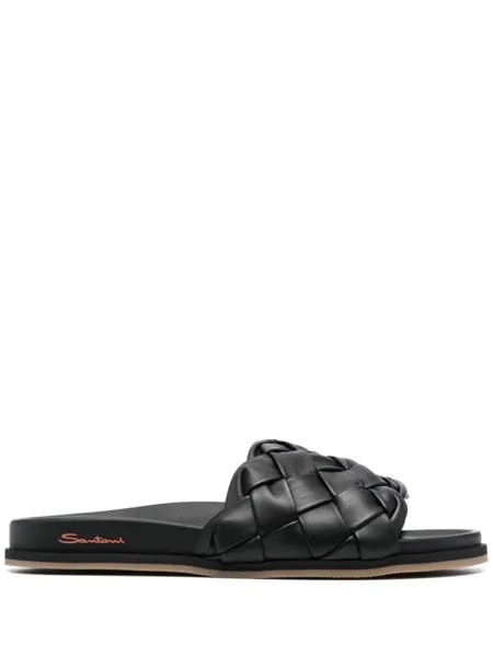 Santoni плетеные шлепанцы, черный
