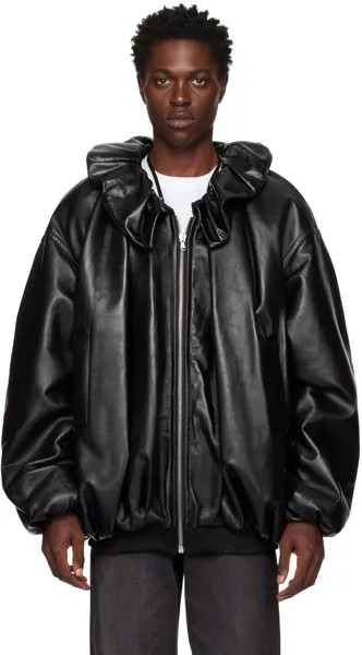 Черная кожаная куртка со сборками We11done