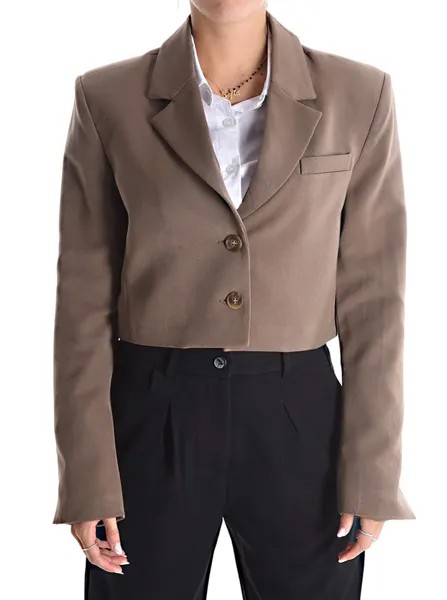 Двубортный мини-пиджак на подкладке с подплечниками, цвет Mud Brown