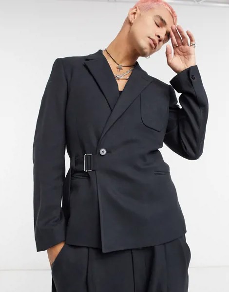 Черный короткий пиджак узкого кроя ASOS DESIGN-Темно-синий