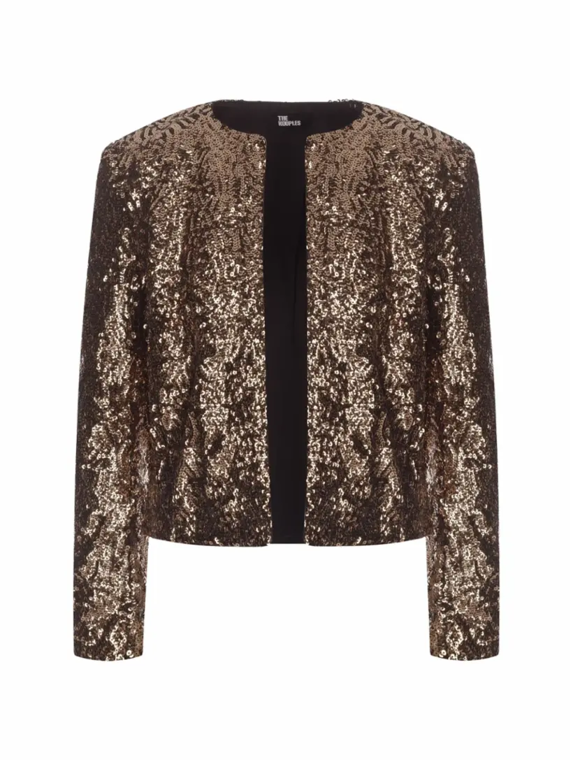 Однобортный жакет с пайетками The Kooples, золотистый