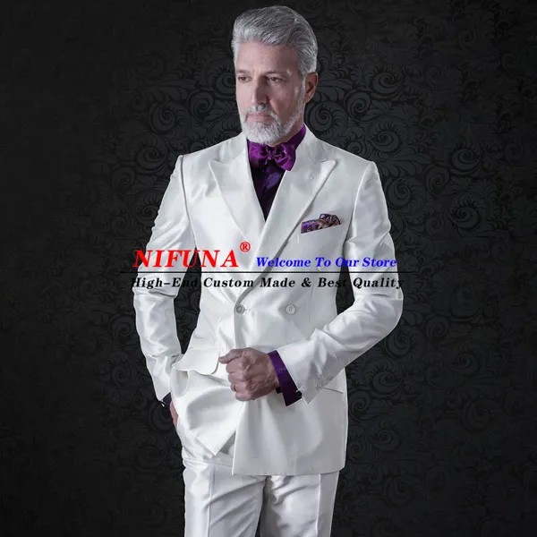 Итальянские модные на заказ белые двубортные мужские костюмы для свадьбы лучший мужской смокинг вечерние костюмы 2 шт. пиджак + брюки