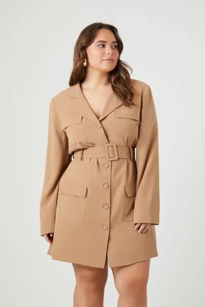 Плюс размер Мини-платье-пиджак с поясом Forever 21, коричневый