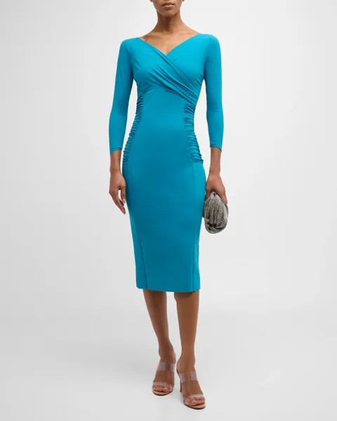 Облегающее платье с рукавами 3/4 и рюшами Chiara Boni La Petite Robe, цвет Mediterranean