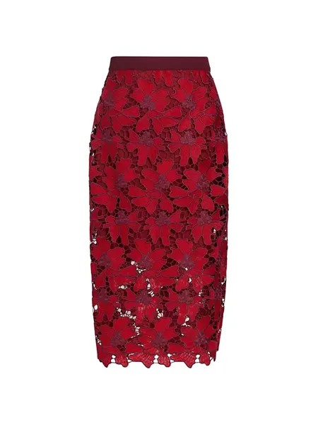 Вечерняя гипюровая кружевная юбка-миди с цветочным принтом St. John, цвет crimson mulberry