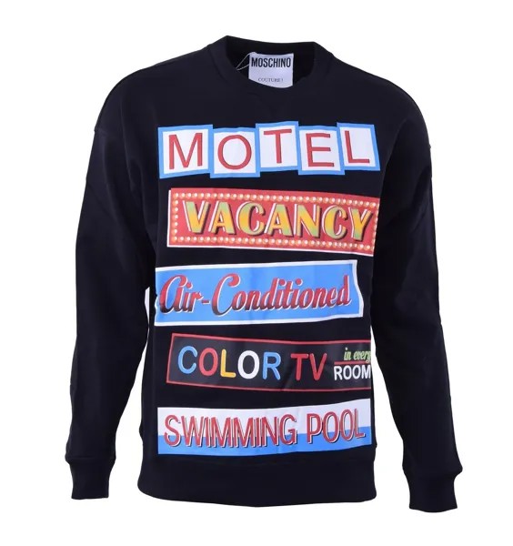 MOSCHINO COUTURE Хлопковый свитер-свитер с мотивным принтом «Мотель» Черный 04468