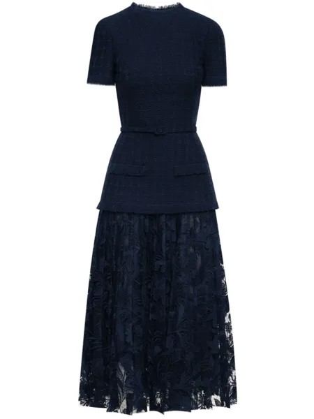 Твидовое платье из гипюра и кружева Oscar de la Renta, синее