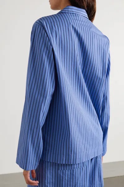 TEKLA Полосатая пижамная рубашка из органического хлопка и поплина, синий