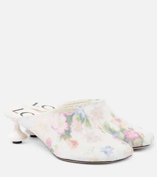 Туфли-мюли из матовой замши с игрушечным цветочным узором Loewe, цвет white/pink multicolor