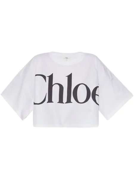 Chloé укороченный топ с логотипом, белый