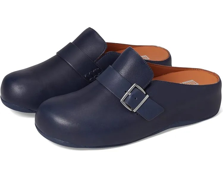 Сабо FitFlop Shuv Buckle-Strap Leather Clogs, цвет Midnight Navy