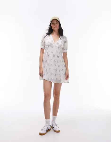 Платье Topshop Mini With Boat Neckline In Vintage Style Floral Pattern, мультиколор