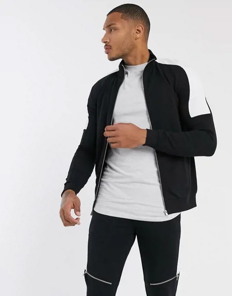 Черная олимпийка от комплекта с белыми полосками по бокам ASOS DESIGN-Черный