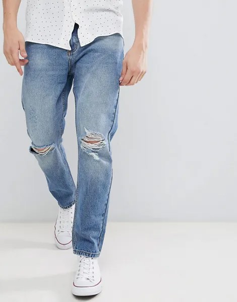 Выбеленные джинсы с рваной отделкой Rollas Stubs Orignal-Синий