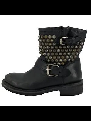 ASH Женские черные кожаные ботильоны Tamara на платформе 1 дюйм с круглым носком на блочном каблуке 37,5
