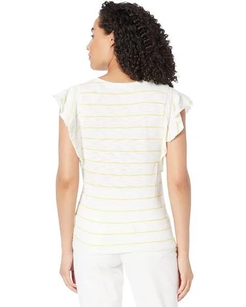 Футболка Lilla P Stripe Flutter Sleeve V-Neck Tee, цвет Lemongrass Stripe