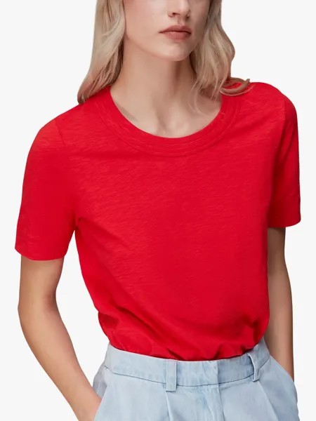 Хлопковая футболка Whistles Rosa с двойной отделкой, красная