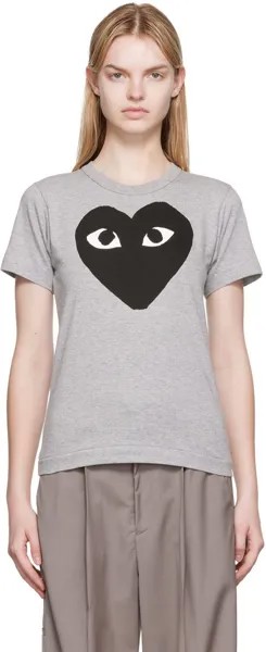 Серо-черная футболка с крупным сердечком Comme des Garçons Play