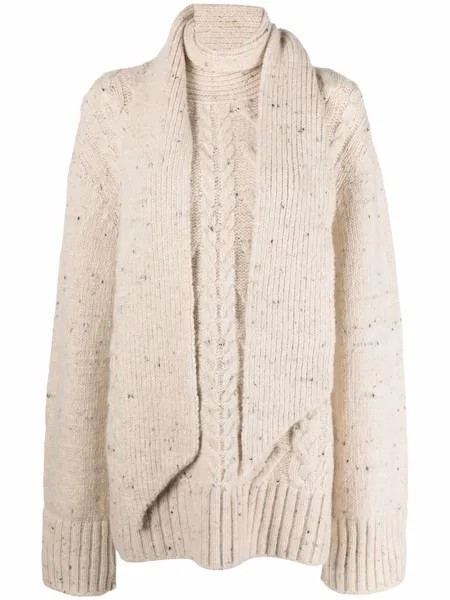 GANNI neck-tie cable-knit oversized jumper